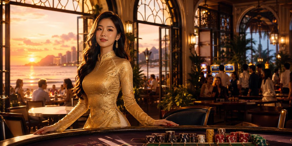 Người phụ nữ mặc áo dài tại Đà Nẵng xem phân tích kèo trên màn hình
